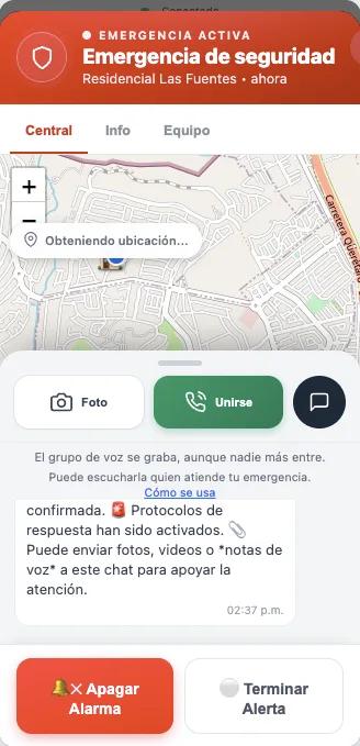 El control de la alarma en la app