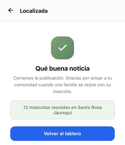 Pantalla de mascota localizada