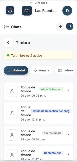 El historial del timbre en la app