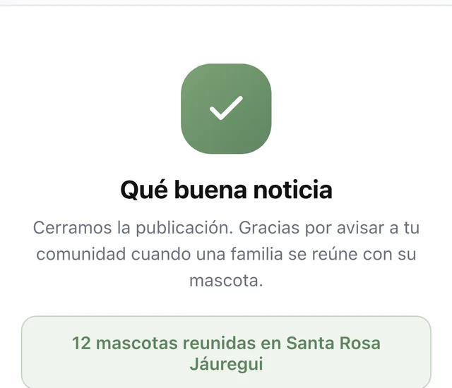 Mascota localizada y reunida con su familia