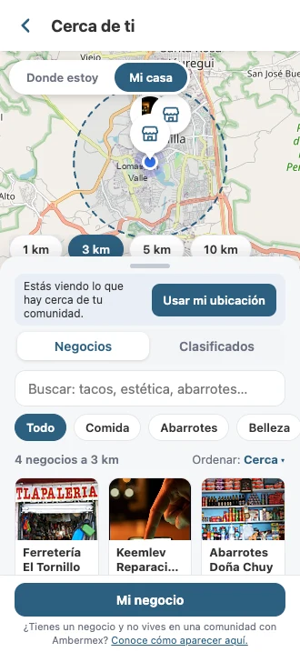 Cerca de ti: mapa con negocios a 3 km