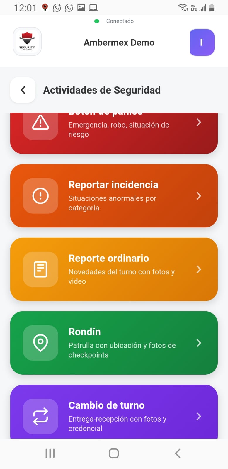 Menú de actividades - flujo guiado