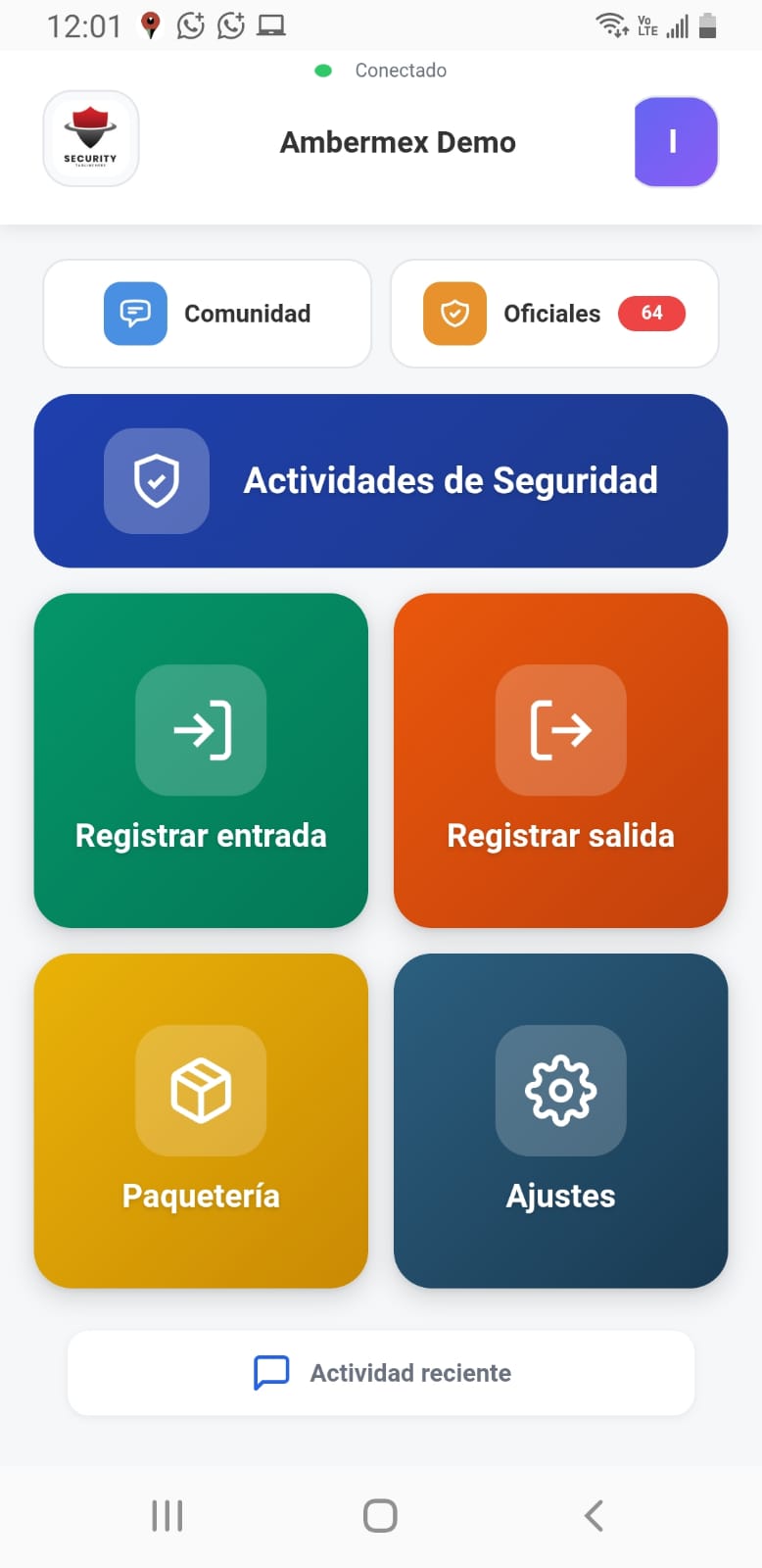 Pantalla principal del guardia - tiles claras