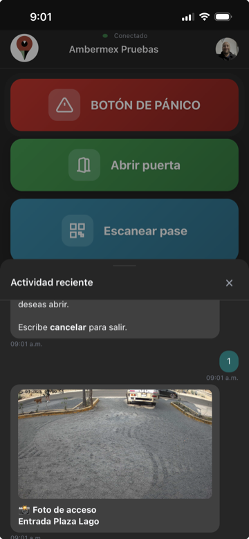 App Ambermex - Botón de pánico, abrir puerta, escanear pase