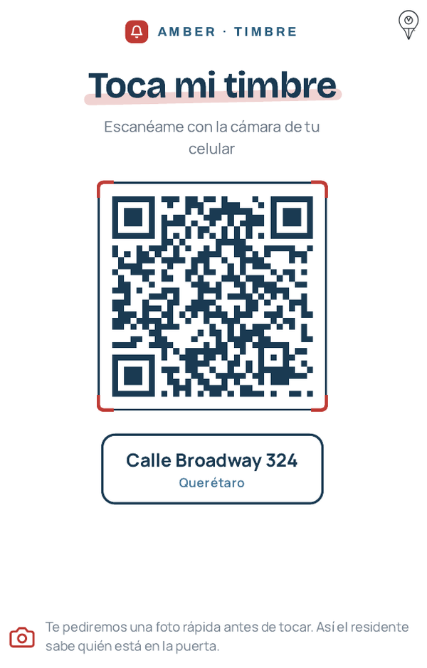 Letrero del timbre, diseño La Tarjeta: QR protagonista sobre blanco