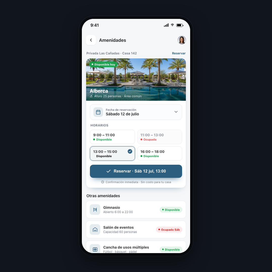Reservar el salón o el asador desde la app